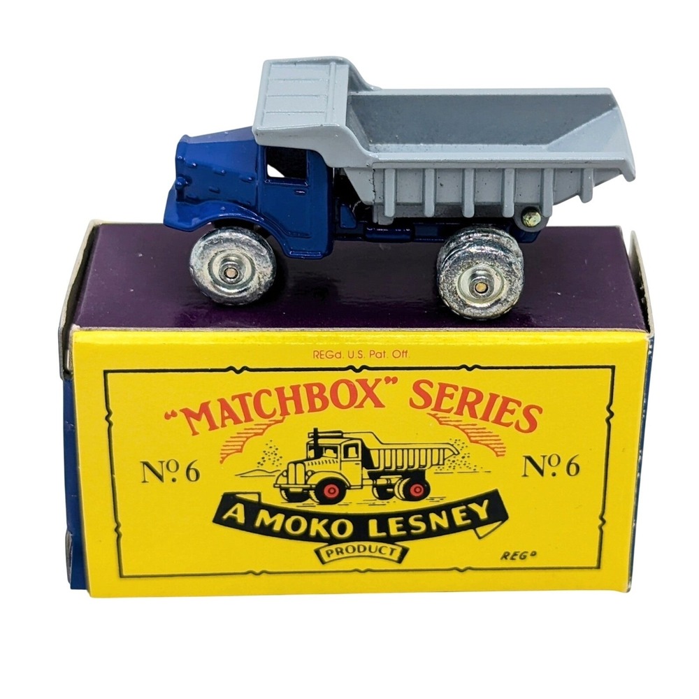 1992 Moko Lesney Matchbox Series No. 6 Blue Dump Truck Diecast With Box